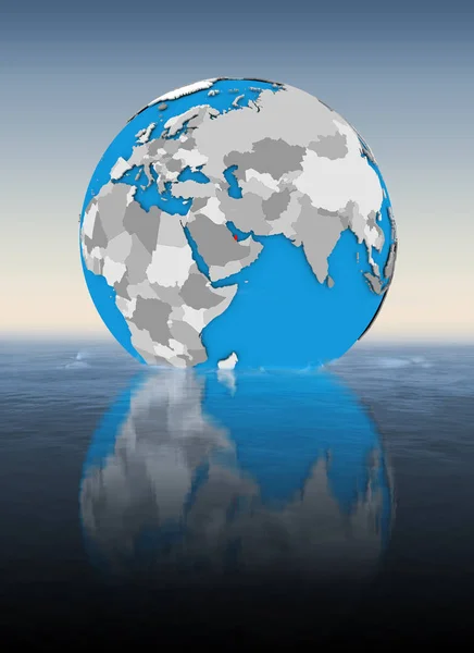 Qatar on globe floating in water. 3D illustration.