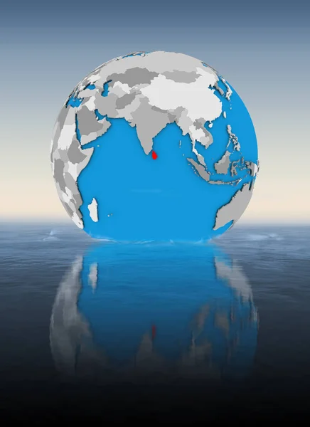 Sri Lanka on globe floating in water. 3D illustration.