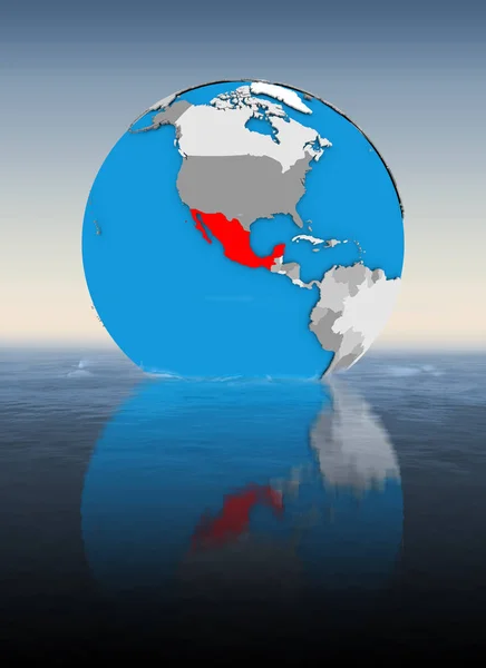 Mexico on globe floating in water. 3D illustration.