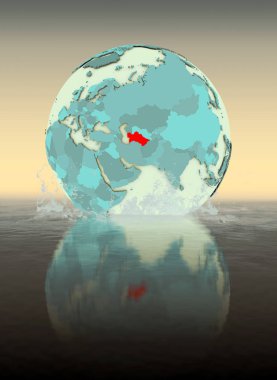 Türkmenistan dünya üzerinde sıçrayan suya. 3D çizim.