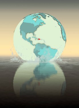 Dominik Cumhuriyeti dünya üzerinde sıçrayan suya. 3D çizim.