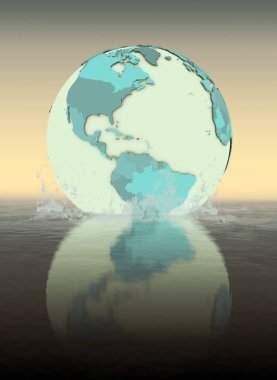 Porto Riko dünya üzerinde sıçrayan suya. 3D çizim.