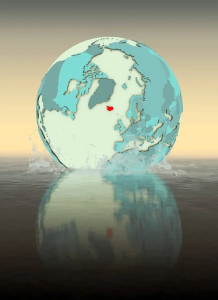Izland Globe Fröcskölt Vízbe Illusztráció — Stock Fotó