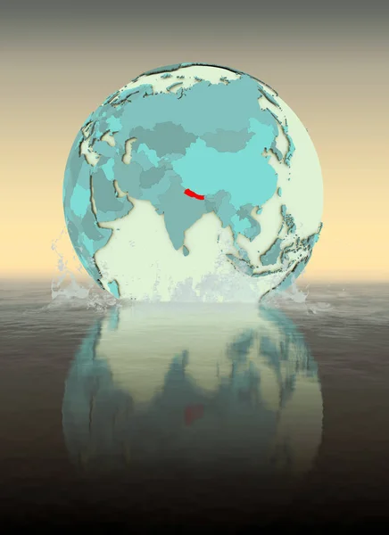 Nepal on globe splashed into the water. 3D illustration.