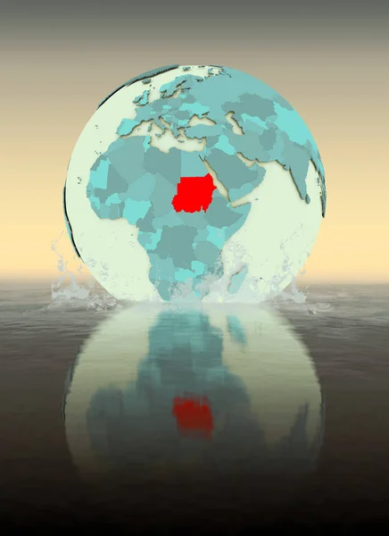 Sudan on globe splashed into the water. 3D illustration.