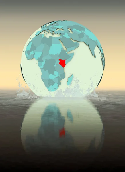 Kenya on globe splashed into the water. 3D illustration.