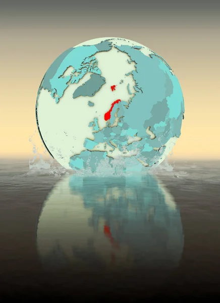 Norwegen Auf Dem Globus Ins Wasser Gespült Illustration — Stockfoto
