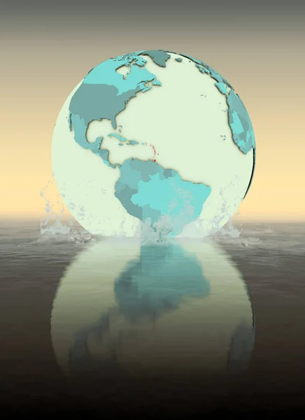 Caribbean on globe splashed into the water. 3D illustration.