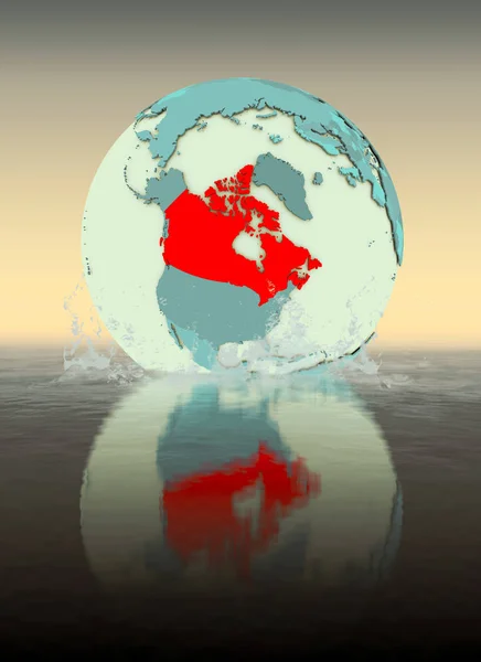 Canada on globe splashed into the water. 3D illustration.