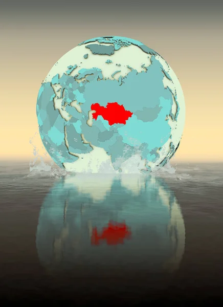 Kazakhstan on globe splashed into the water. 3D illustration.