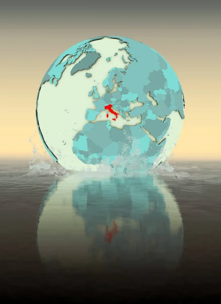 Italy on globe splashed into the water. 3D illustration.