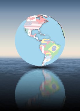 Panama suyun üstünde yüzen ülke bayrakları ile siyasi dünya üzerinde. 3D çizim.