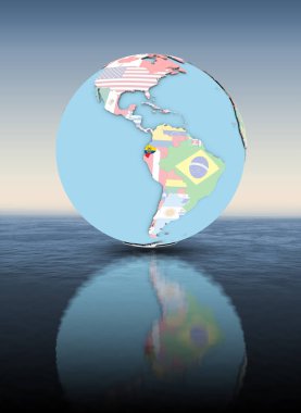 Ekvator ülke bayrakları suyun üstünde yüzen ile siyasi dünya üzerinde. 3D çizim.