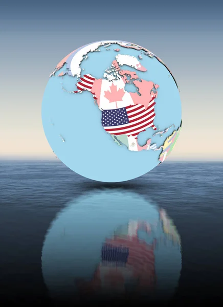 Usa Political Globe National Flags Floating Water Illustration — Stock Photo, Image