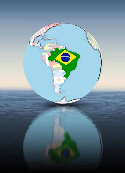 Бразилія Політичні Земної Кулі Національних Прапорів Плавають Над Водою Ілюстрація — стокове фото