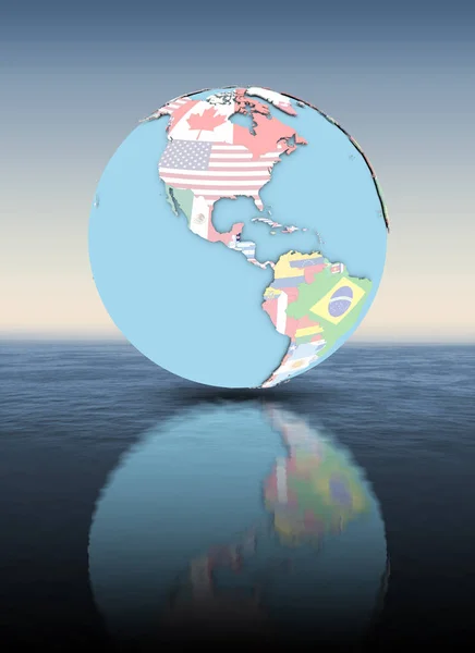 Белиз Политическом Глобусе Национальными Флагами Плавающими Над Водой Иллюстрация — стоковое фото