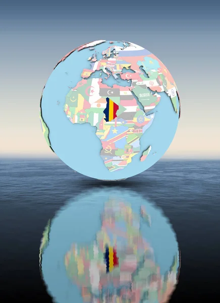 Czad Globus Polityczny Flagi Narodowe Unoszące Się Nad Wodą Ilustracja — Zdjęcie stockowe
