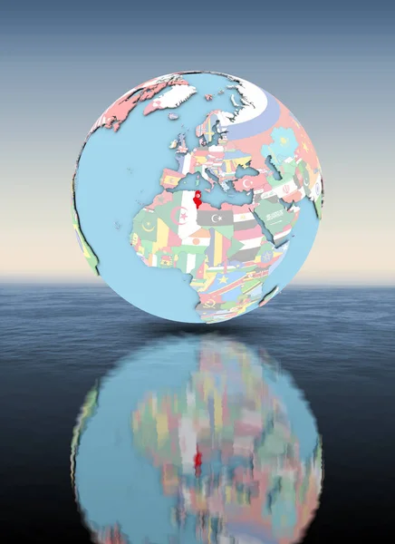 Tunisia Political Globe National Flags Floating Water Illustration — Stock Photo, Image