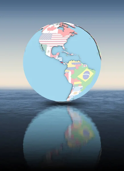 Коста Рика Политическом Глобусе Национальными Флагами Плавающими Над Водой Иллюстрация — стоковое фото