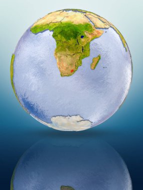 Lesotho içinde kırmızı rengi parlak yüzeye yansıtan dünya üzerinde. 3D çizim.