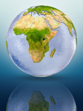 Burundi içinde kırmızı rengi parlak yüzeye yansıtan dünya üzerinde. 3D çizim.