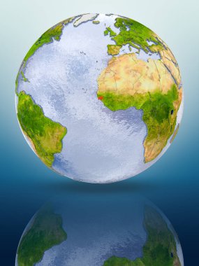 Gine-Bissau içinde kırmızı rengi parlak yüzeye yansıtan dünya üzerinde. 3D çizim.