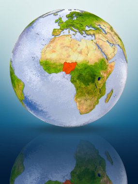 Nijerya içinde kırmızı rengi parlak yüzeye yansıtan dünya üzerinde. 3D çizim.