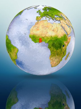 Gana içinde kırmızı rengi parlak yüzeye yansıtan dünya üzerinde. 3D çizim.