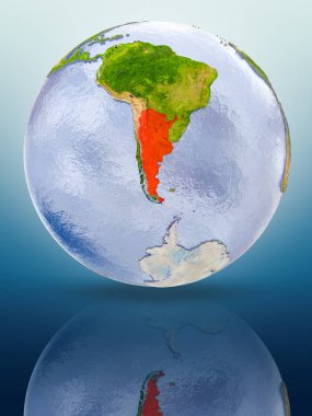 Arjantin içinde kırmızı rengi parlak yüzeye yansıtan dünya üzerinde. 3D çizim.