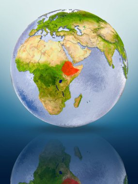 Etiyopya içinde kırmızı rengi parlak yüzeye yansıtan dünya üzerinde. 3D çizim.