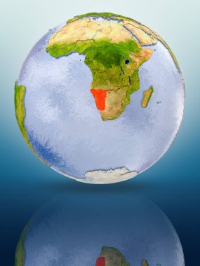 Namibya içinde kırmızı rengi parlak yüzeye yansıtan dünya üzerinde. 3D çizim.