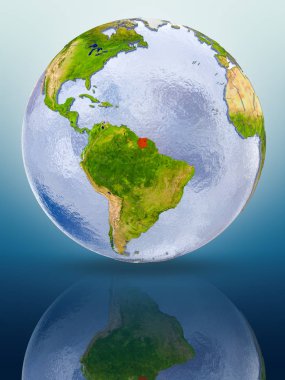 Surinam içinde kırmızı rengi parlak yüzeye yansıtan dünya üzerinde. 3D çizim.