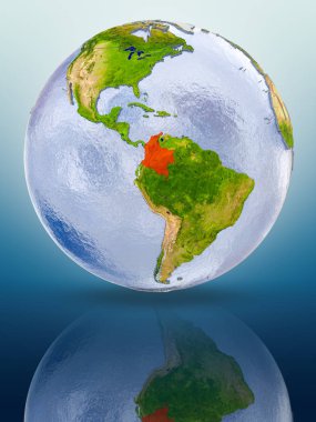 Kolombiya içinde kırmızı rengi parlak yüzeye yansıtan dünya üzerinde. 3D çizim.