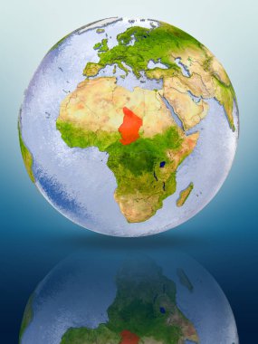 Chad içinde kırmızı rengi parlak yüzeye yansıtan dünya üzerinde. 3D çizim.