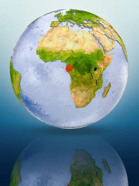 Gabon Rode Kleur Wereldbol Reflecteren Glimmend Oppervlak Illustratie — Stockfoto