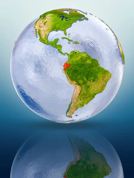 Ecuador Rode Kleur Wereldbol Reflecteren Glimmend Oppervlak Illustratie — Stockfoto