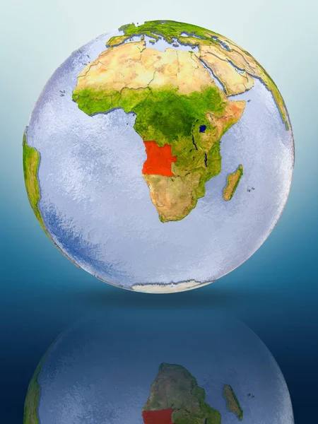 Ангола Красном Цвете Земном Шаре Отражается Блестящей Поверхности Иллюстрация — стоковое фото