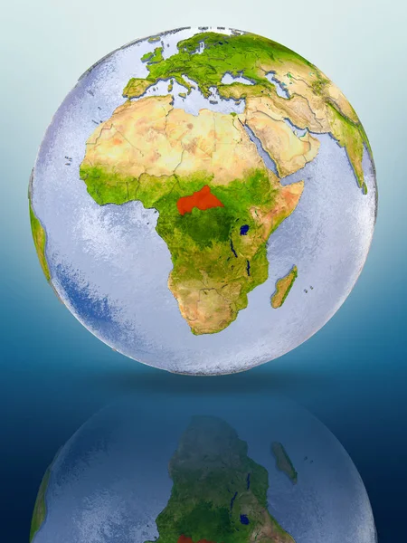 Центральная Африка Красном Цвете Земном Шаре Блестящей Поверхности Иллюстрация — стоковое фото