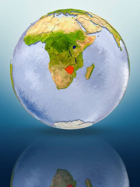 Zimbabwe Red Color Globe Reflecting Shiny Surface Illustration — Stock Photo, Image