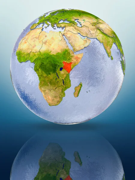 Kenia Rode Kleur Wereldbol Reflecteren Glimmend Oppervlak Illustratie — Stockfoto