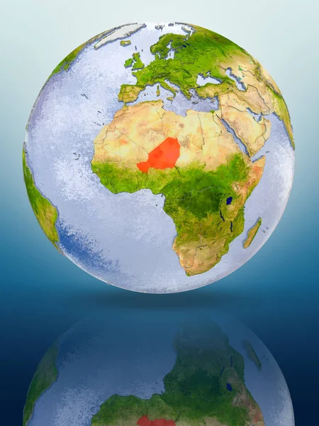 Niger Red Color Globe Reflecting Shiny Surface Illustration — Stock Photo, Image