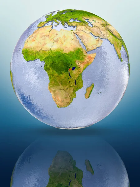 Rwanda Red Color Globe Reflecting Shiny Surface Illustration — Stock Photo, Image