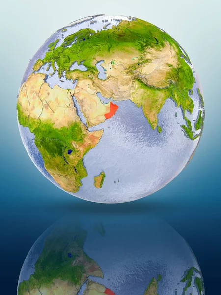 Oman Roter Farbe Auf Globus Reflektiert Auf Glänzender Oberfläche Illustration — Stockfoto