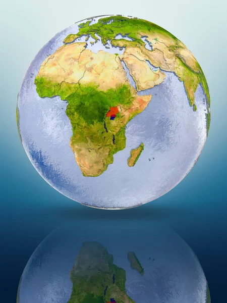 Uganda Roter Farbe Auf Einem Globus Der Auf Einer Glänzenden — Stockfoto