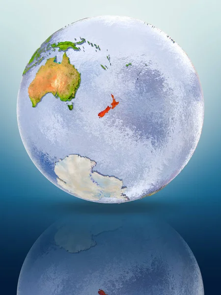 New Zealand Red Color Globe Reflecting Shiny Surface Illustration — Stock Photo, Image