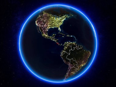 Kosta Rika görünür Kenarlıklar ve şehir ışıkları ile gece Planet Earth kırmızı vurgulanır. 3D çizim. Nasa tarafından döşenmiş bu görüntü unsurları.