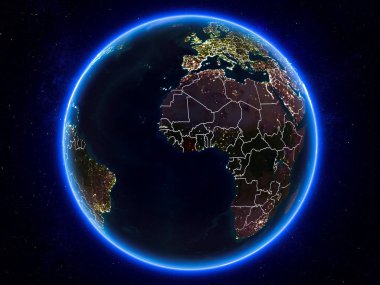 Fildişi Sahili görünür Kenarlıklar ve şehir ışıkları ile gece Planet Earth kırmızı vurgulanır. 3D çizim. Nasa tarafından döşenmiş bu görüntü unsurları.