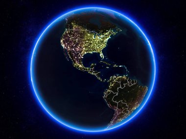 Belize görünür Kenarlıklar ve şehir ışıkları ile gece Planet Earth kırmızı vurgulanır. 3D çizim. Nasa tarafından döşenmiş bu görüntü unsurları.