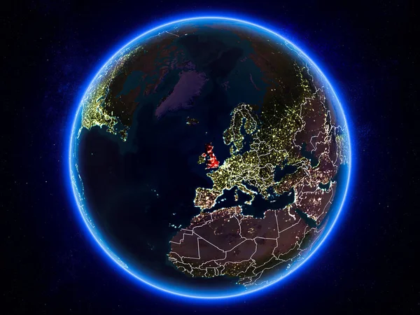 イギリス可視境界線と街の明かりで夜地球上の赤で強調表示されます イラスト Nasa から提供されたこのイメージの要素 — ストック写真