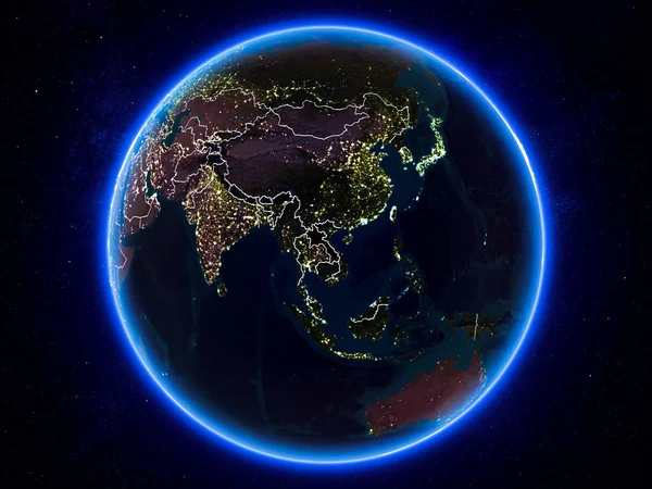 Laos Gemarkeerd Het Rood Planeet Aarde Night Met Zichtbare Randen — Stockfoto